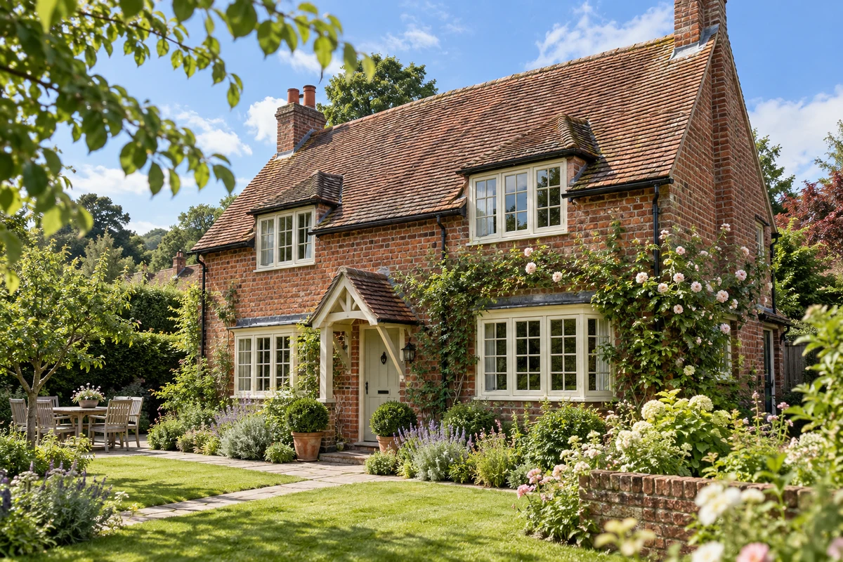 Painted timber flush casement in a modest cottage